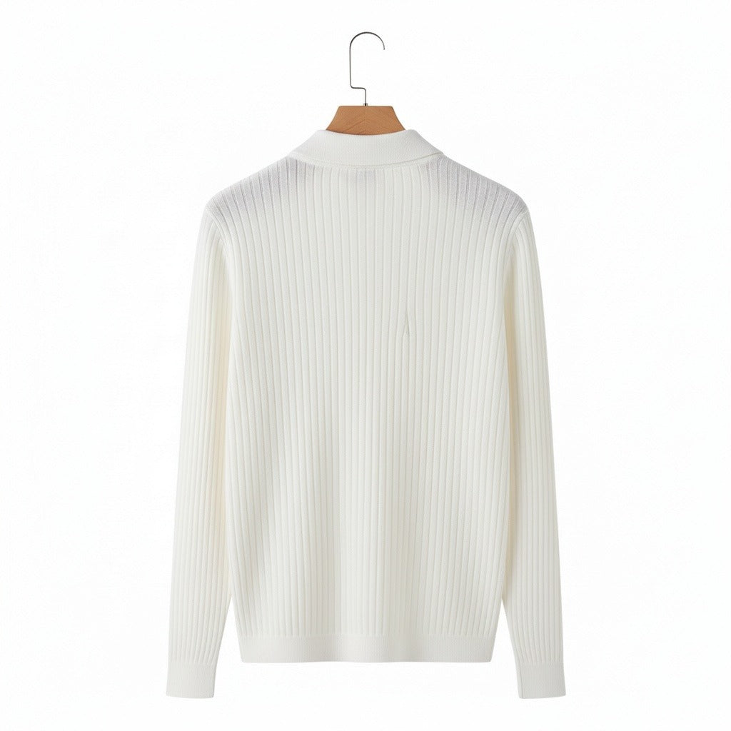 Striped Polo Shirt Long Sleeve - Cream - Fabric Detail