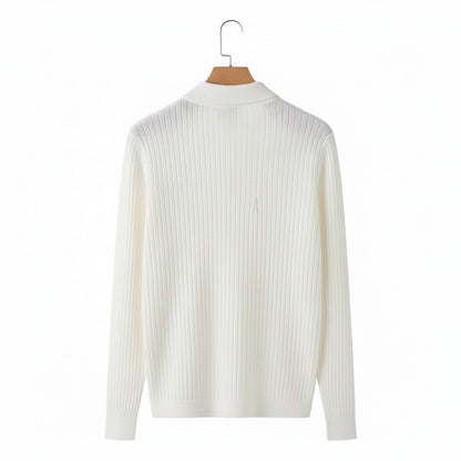 Striped Polo Shirt Long Sleeve - Cream - Fabric Detail