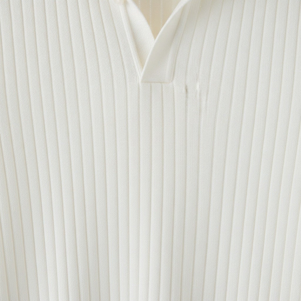 Striped Polo Shirt Long Sleeve - Cream - Texture Close Up