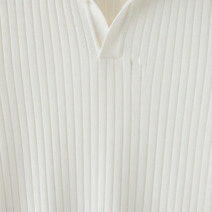 Striped Polo Shirt Long Sleeve - Cream - Texture Close Up