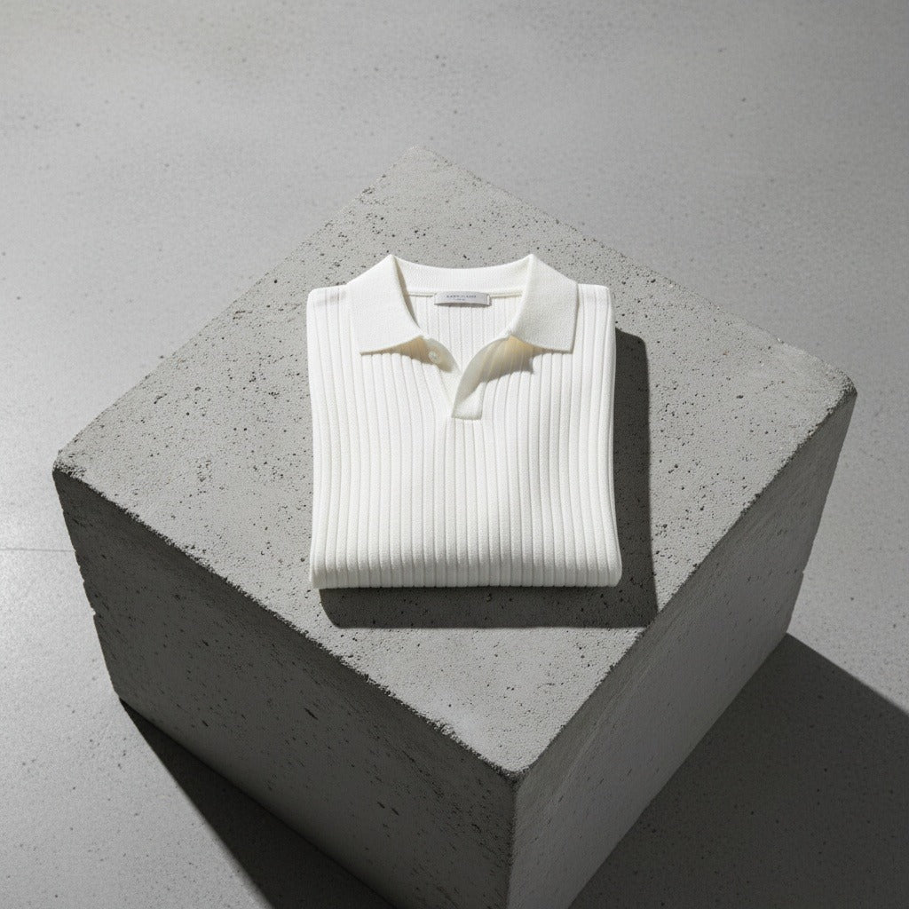 Striped Polo Shirt Long Sleeve - Cream - Lifestyle Inspiration