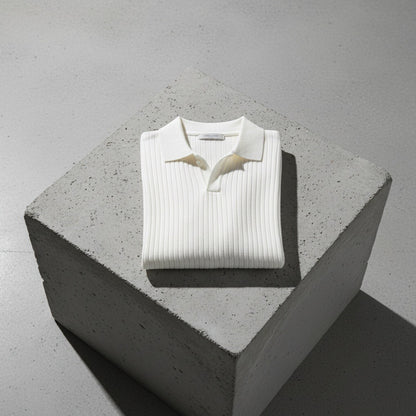 Striped Polo Shirt Long Sleeve - Cream - Lifestyle Inspiration