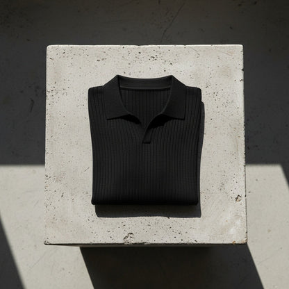 Striped Polo Shirt Long Sleeve - Black - Lifestyle Inspiration