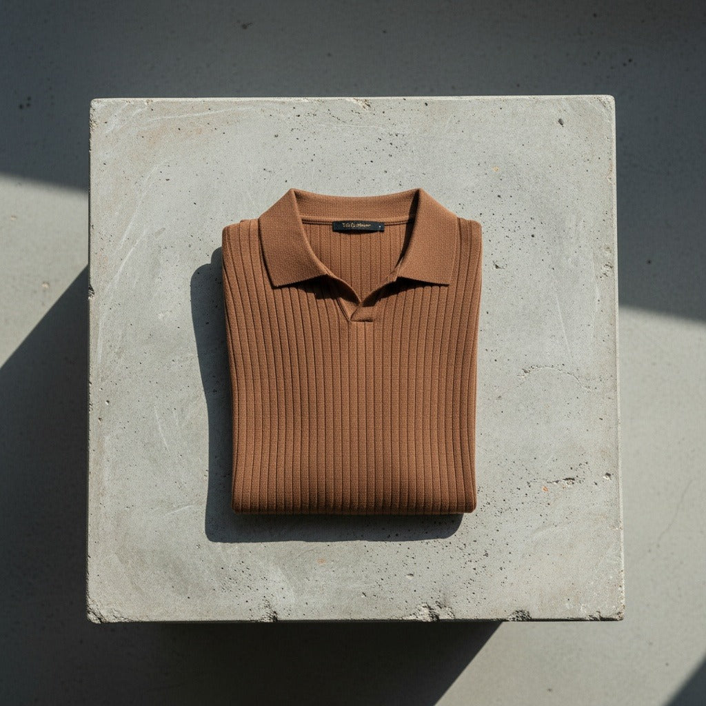Striped Polo Shirt Long Sleeve - Brown - Lifestyle Inspiration