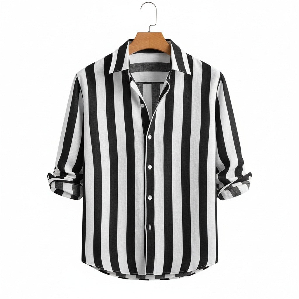 Striped Summer Shirt - Black And White - Front View