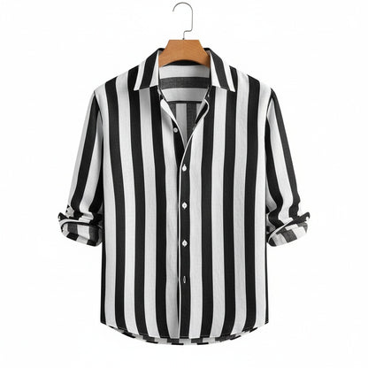 Striped Summer Shirt - Black And White - Front View