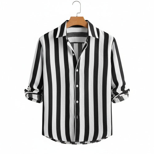 Striped Summer Shirt - Black And White - Front View