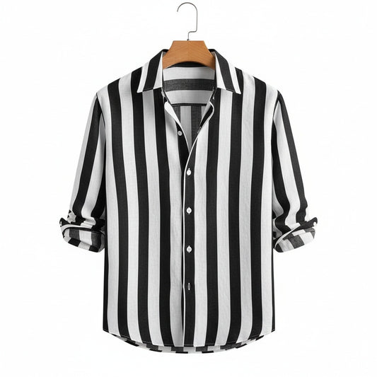Striped Summer Shirt - Black And White - Front View