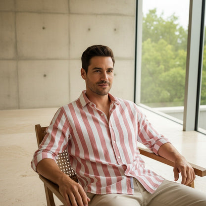 Striped Summer Shirt - Coral And White - Side Profile