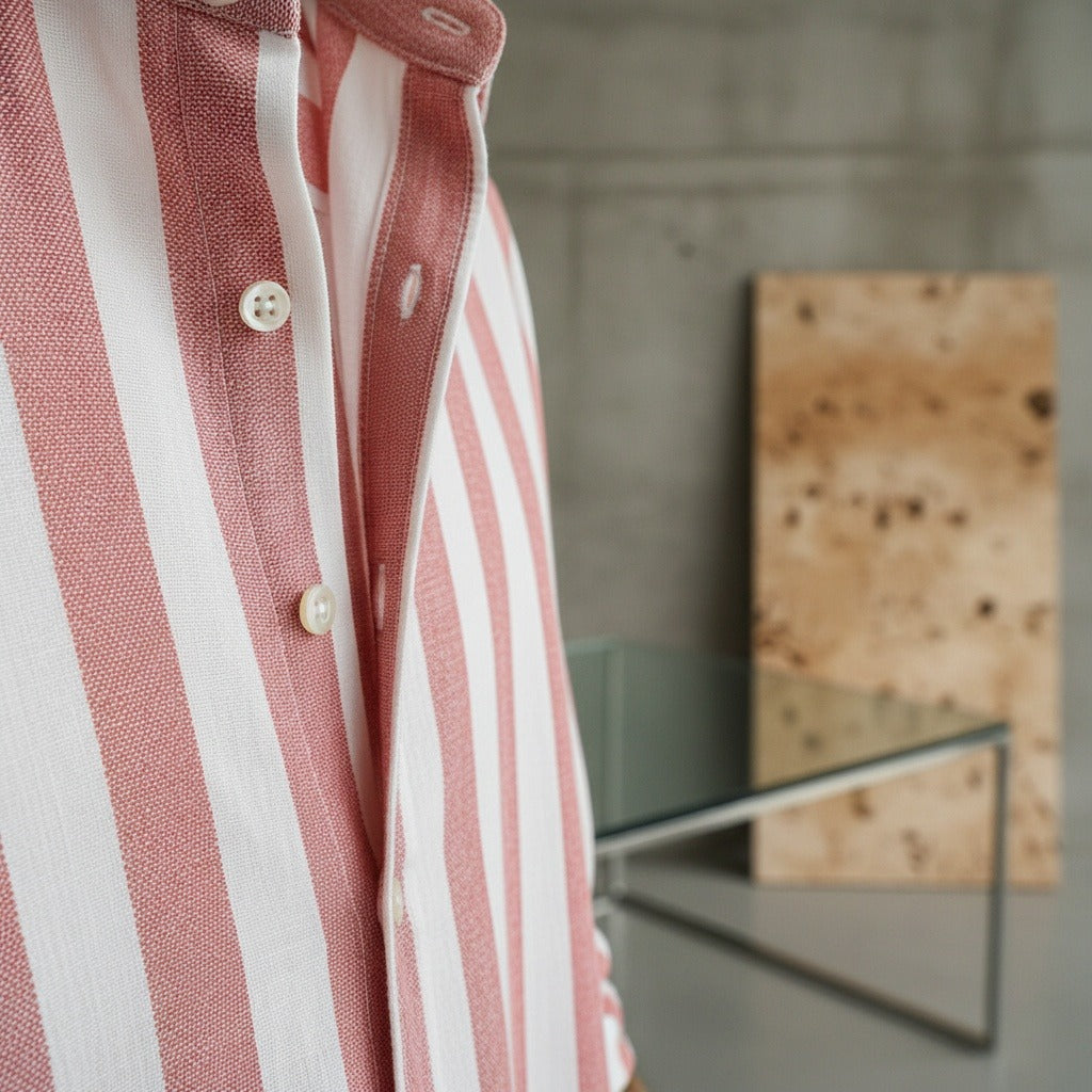 Striped Summer Shirt - Coral And White - Back View