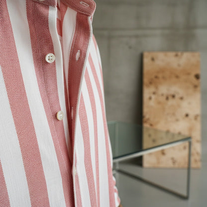 Striped Summer Shirt - Coral And White - Back View