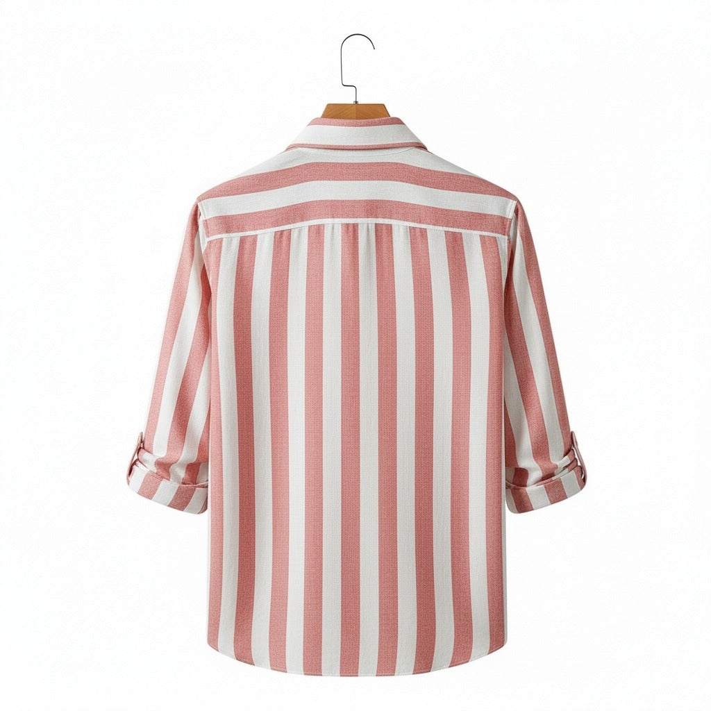 Striped Summer Shirt - Coral And White - Fabric Detail