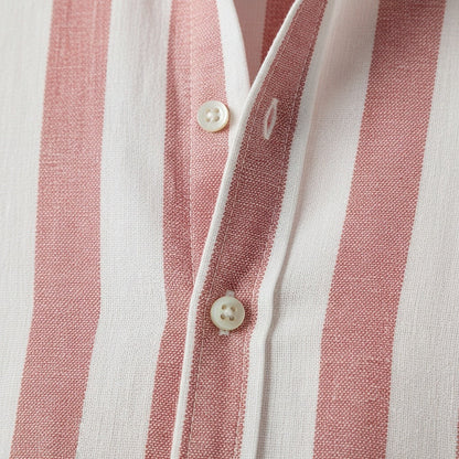 Striped Summer Shirt - Coral And White - Texture Close Up