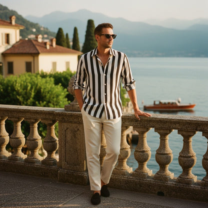 Striped Summer Shirt - Black And White - Angled Shot