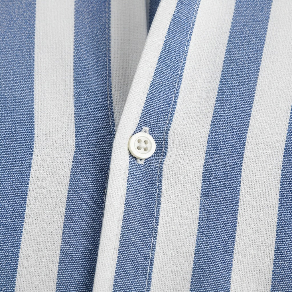 Striped Summer Shirt - Powder Blue And White - Texture Close Up