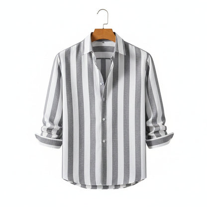 Striped Summer Shirt - Ash And White - Front View
