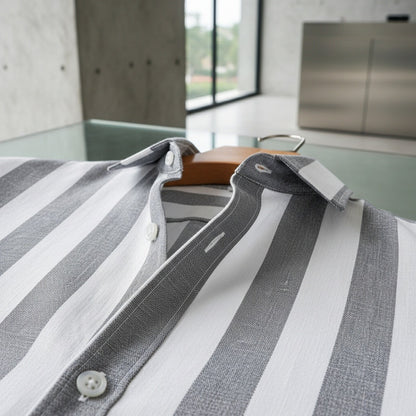 Striped Summer Shirt - Ash And White - Back View