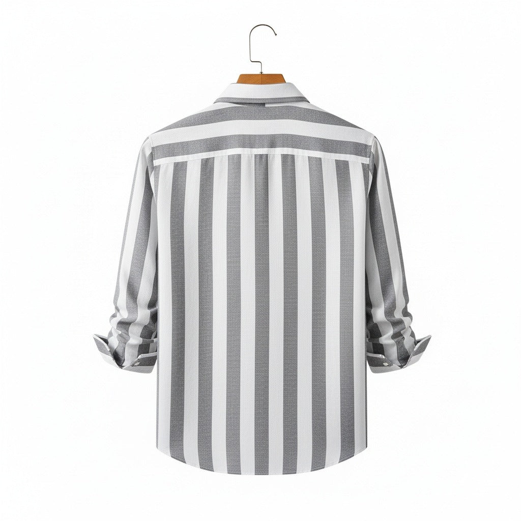 Striped Summer Shirt - Ash And White - Fabric Detail