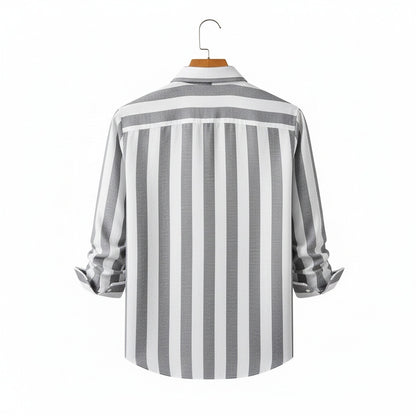 Striped Summer Shirt - Ash And White - Fabric Detail