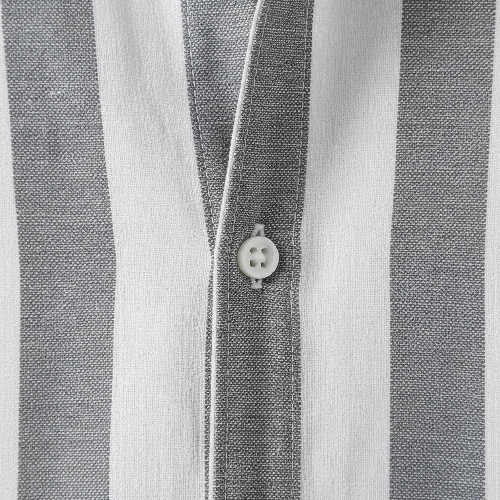 Striped Summer Shirt - Ash And White - Texture Close Up