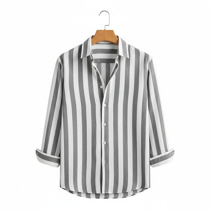Striped Summer Shirt - Charcoal And White - Front View