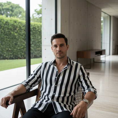 Striped Summer Shirt - Black And White - Side Profile