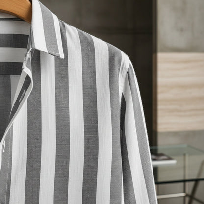 Striped Summer Shirt - Charcoal And White - Back View