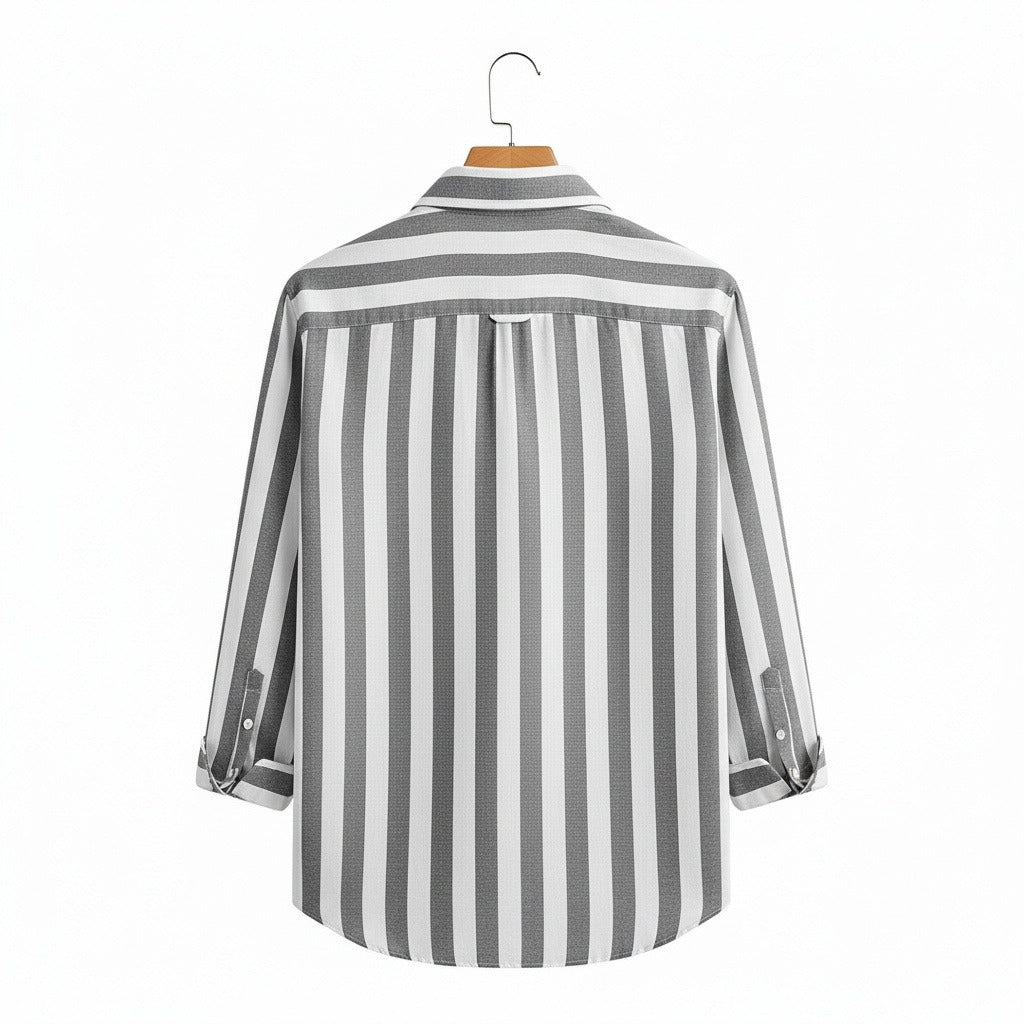 Striped Summer Shirt - Charcoal And White - Fabric Detail
