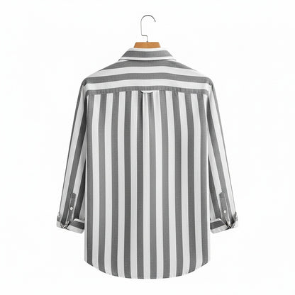 Striped Summer Shirt - Charcoal And White - Fabric Detail