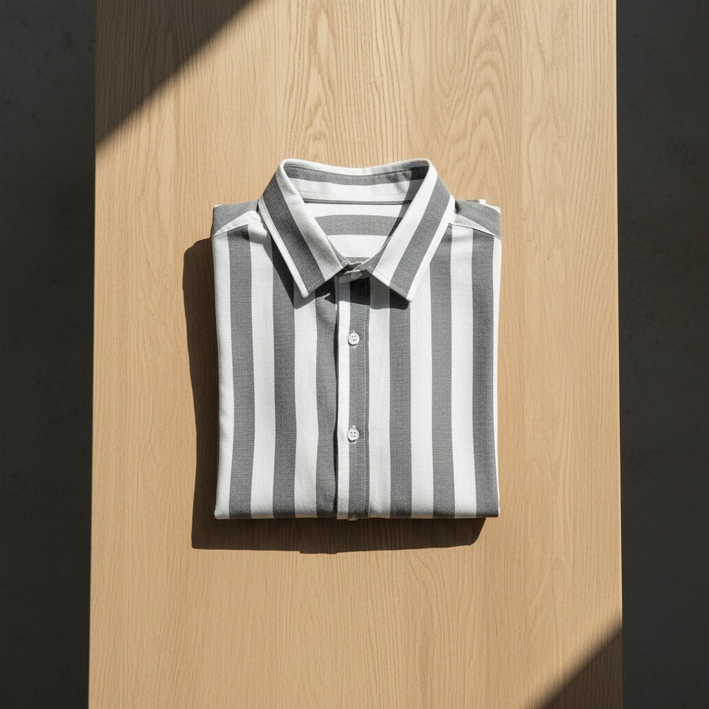 Striped Summer Shirt - Charcoal And White - Lifestyle Inspiration