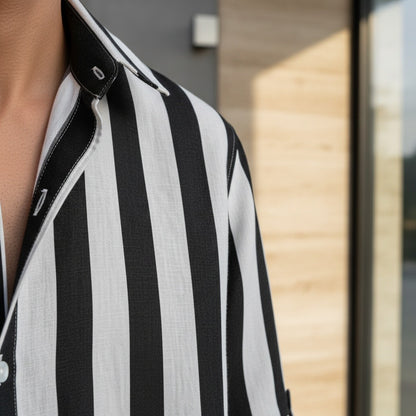 Striped Summer Shirt - Black And White - Back View