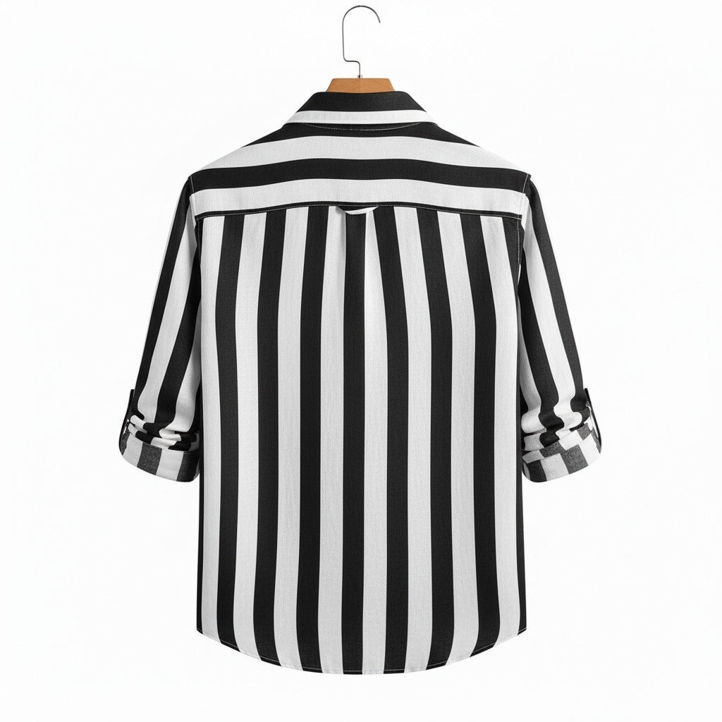 Striped Summer Shirt - Black And White - Fabric Detail