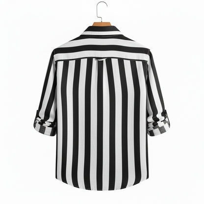 Striped Summer Shirt - Black And White - Fabric Detail