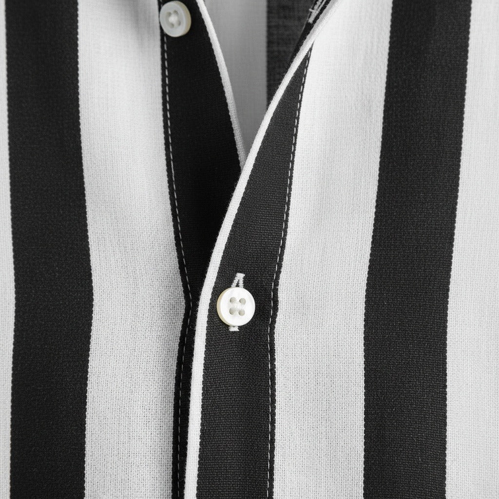 Striped Summer Shirt - Black And White - Texture Close Up