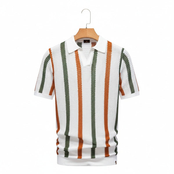 Summer Polo Shirt - Multi-Color Striped - Front View