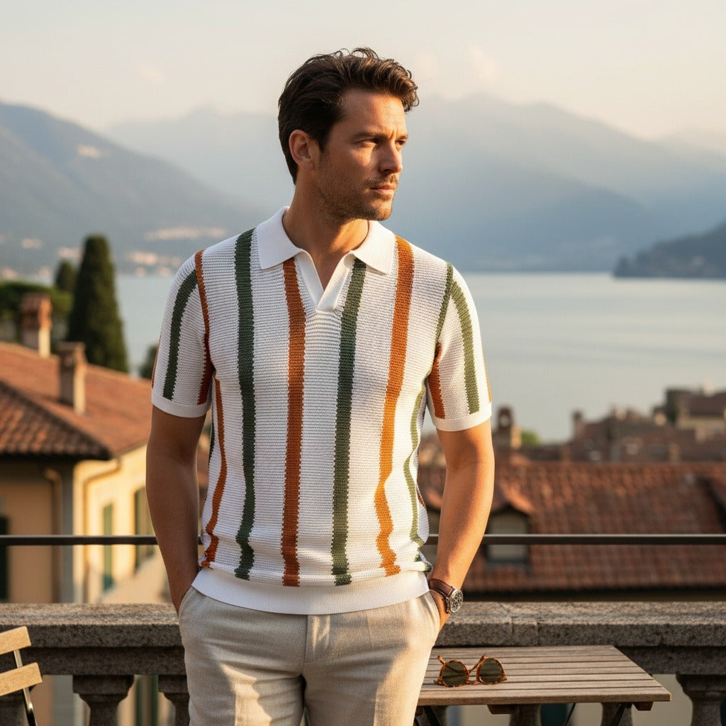Summer Polo Shirt - Multi-Color Striped - Angled Shot