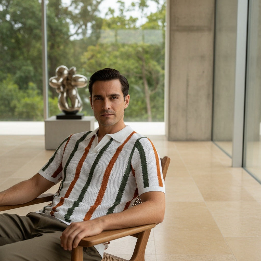 Summer Polo Shirt - Multi-Color Striped - Side Profile