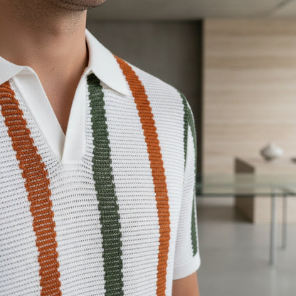 Summer Polo Shirt - Multi-Color Striped - Back View