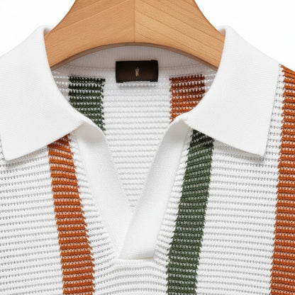 Summer Polo Shirt - Multi-Color Striped - Texture Close Up