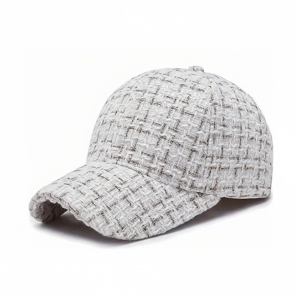 Textured Baseball Cap - White Tweed - Front View