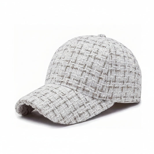 Textured Baseball Cap - White Tweed - Front View