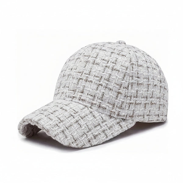 Textured Baseball Cap - White Tweed - Front View
