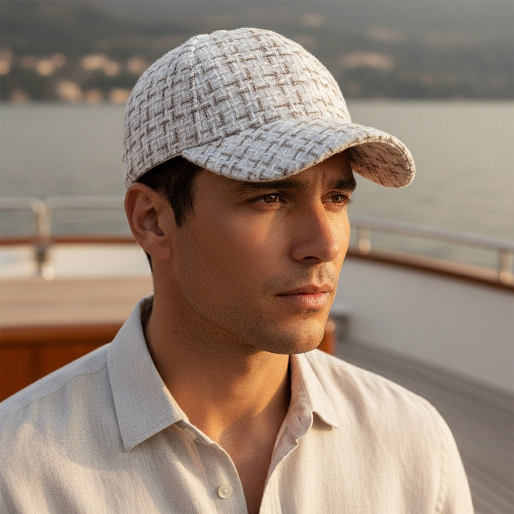 Textured Baseball Cap - White Tweed - Angled Shot