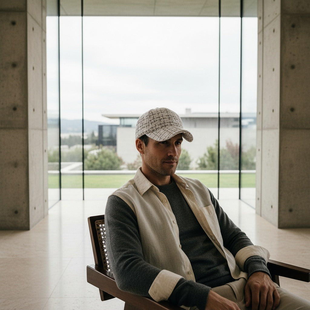 Textured Baseball Cap - White Tweed - Side Profile