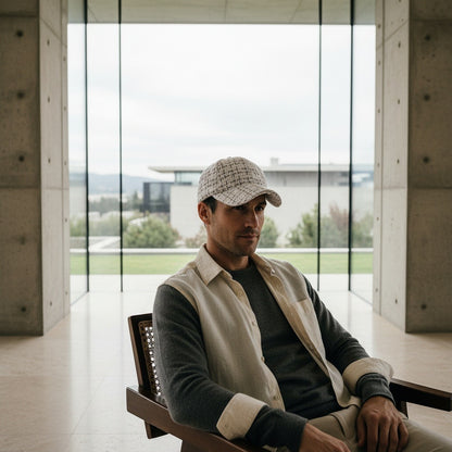 Textured Baseball Cap - White Tweed - Side Profile