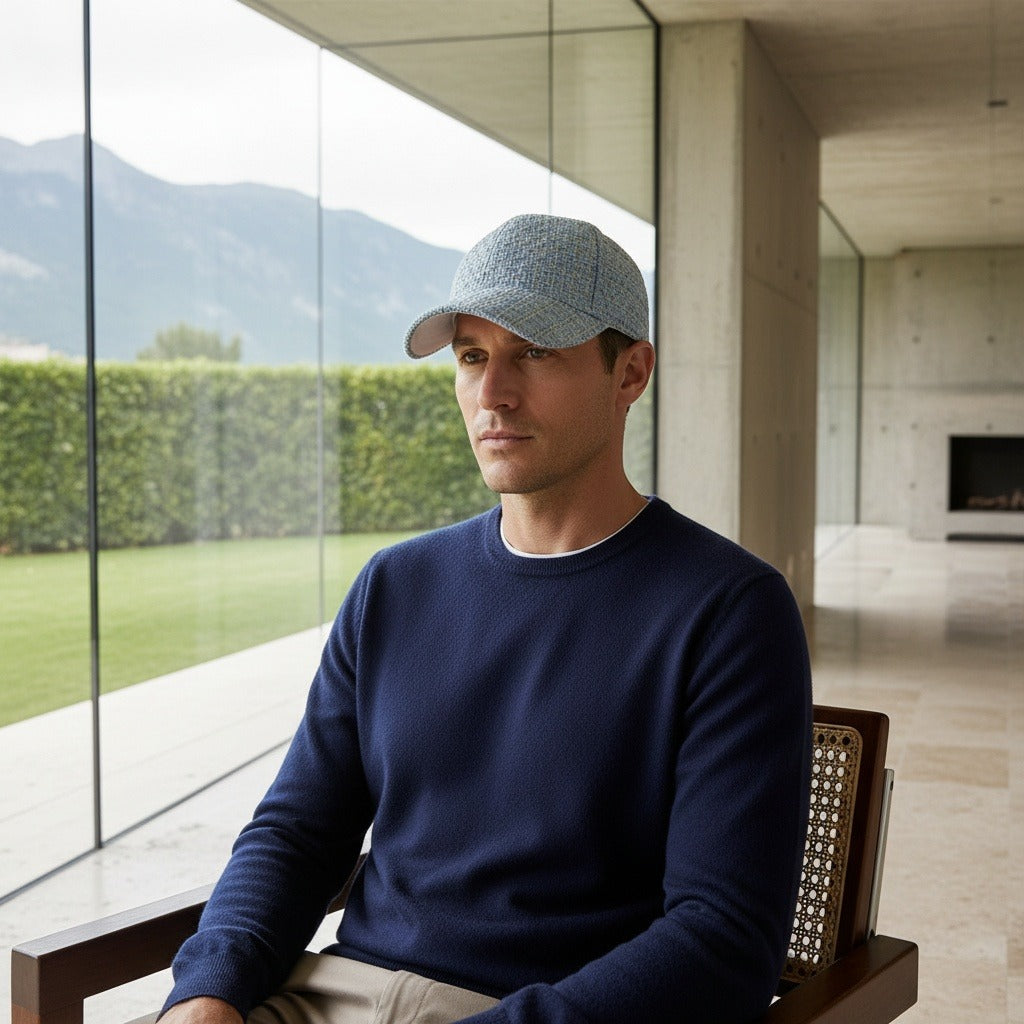 Textured Baseball Cap - Sky Tweed - Side Profile