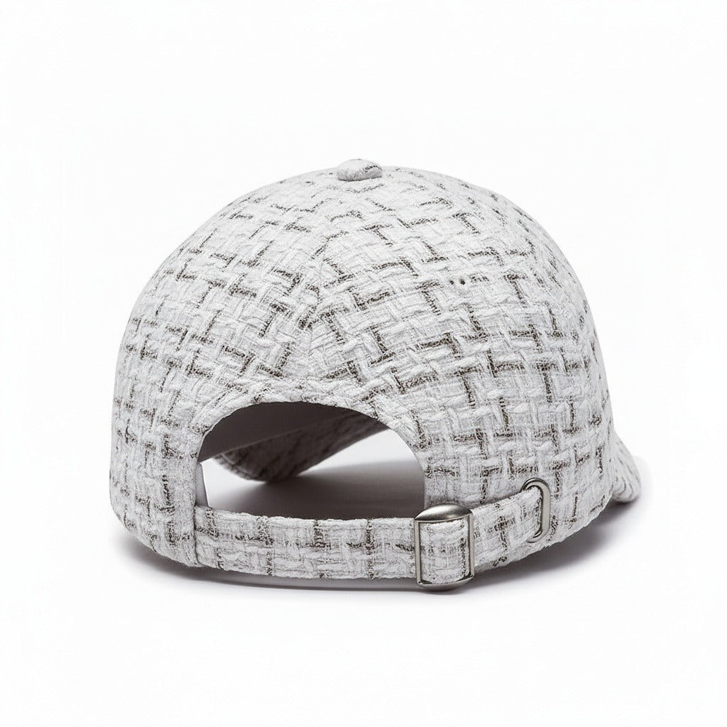 Textured Baseball Cap - White Tweed - Fabric Detail