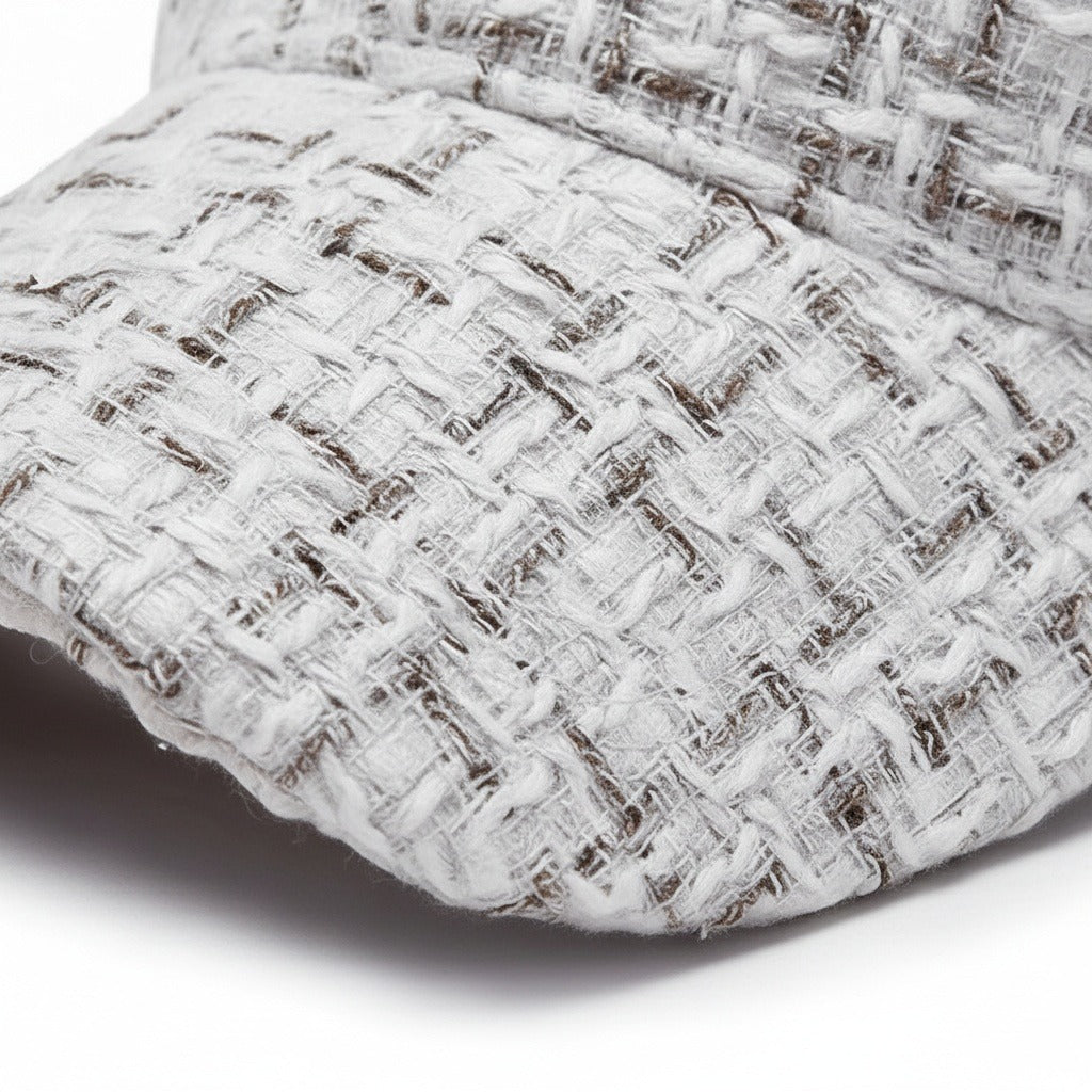 Textured Baseball Cap - White Tweed - Texture Close Up