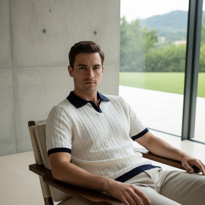 Textured Polo Shirt - Midnight Blue - Side Profile