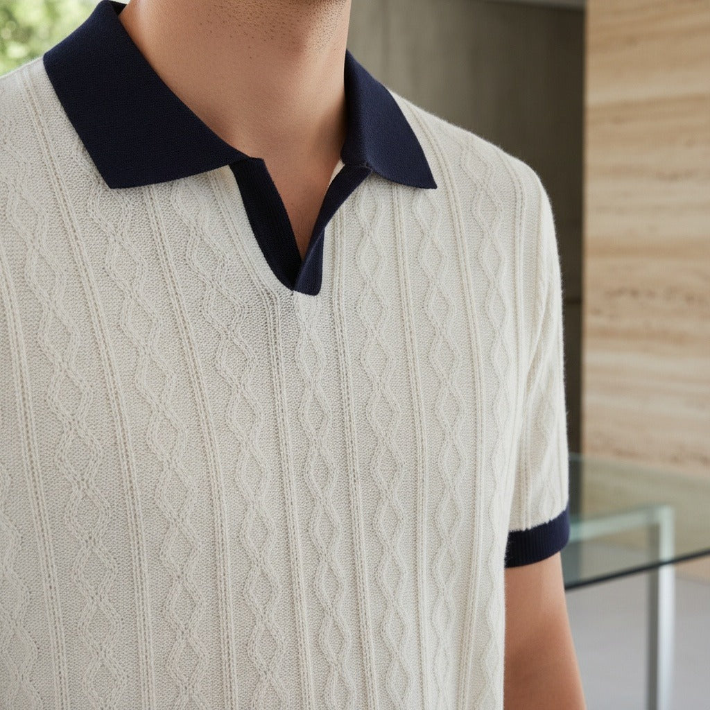 Textured Polo Shirt - Midnight Blue - Back View